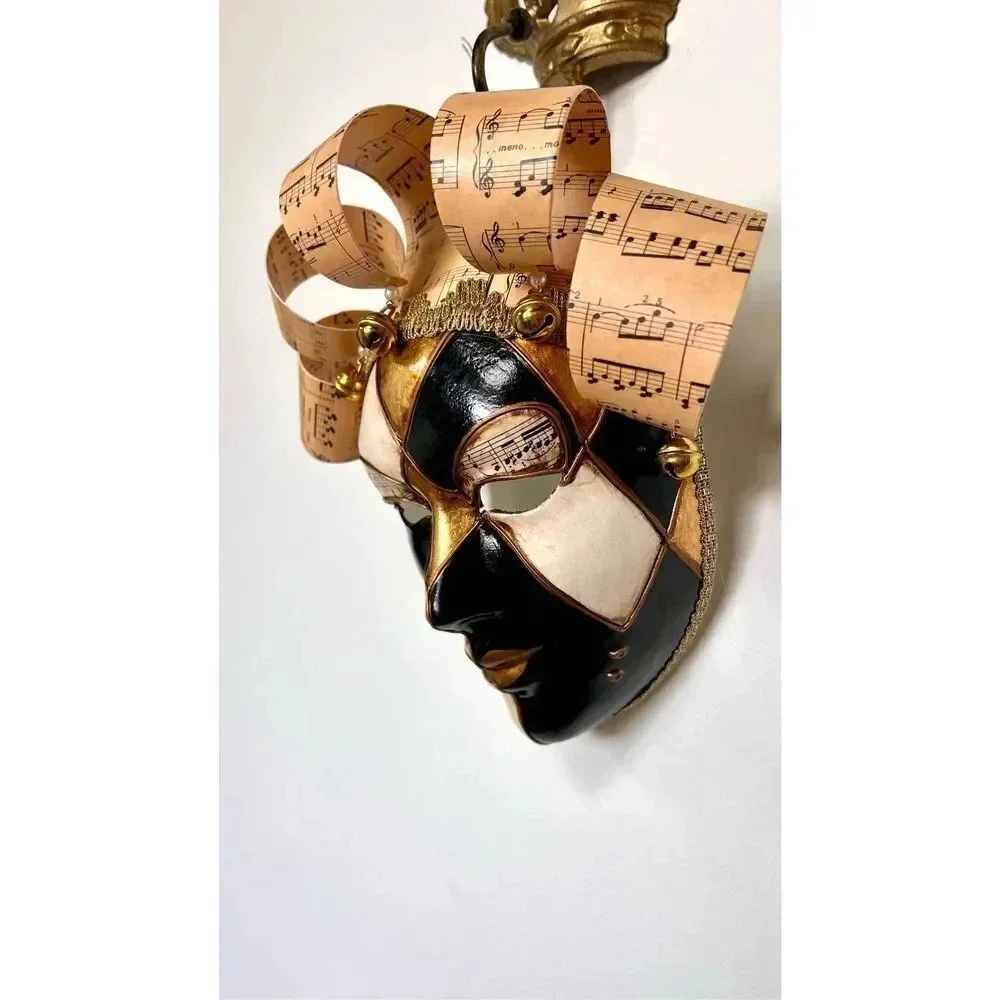 Venetian Jester Mask Wall Art Decor Harlequin Crown Music Note Handmade‎
